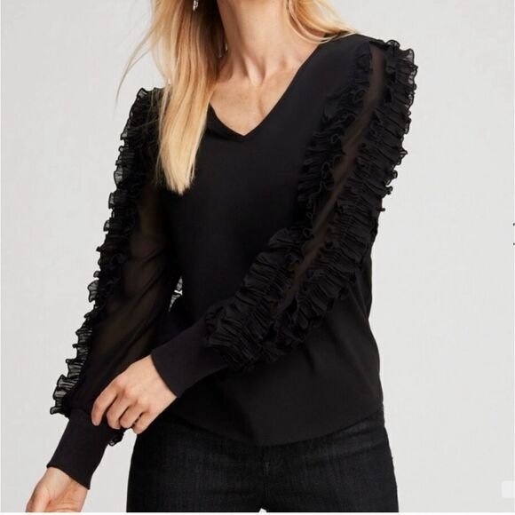 Chico’s Sz 4 Chiffon Pleated Top - Picture 1 of 9
